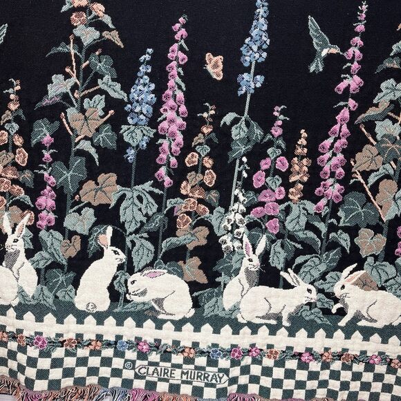 Vtg Claire Murray Goodwin Weavers Tapestry Blanket Throw Garden Cottage Core - Picture 4 of 10